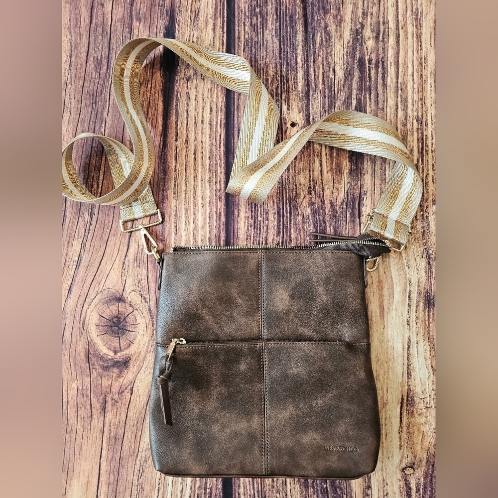 Westbronco Boho Square Crossbody Bag w/ PomPom London Adjustable Striped Strap